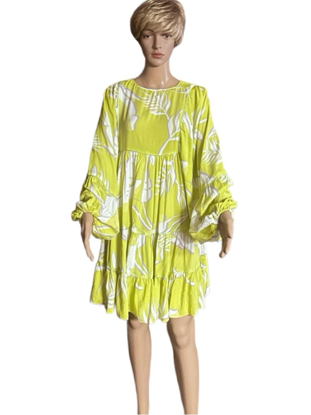 Karlie ~ Medium ~ Green & White ~ Palm Tropical ~ Hippie Sun Dress ~ New W/ Tags